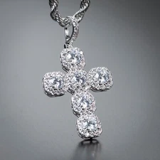 White Gold Plated Iced Cz Elegant Stylish Hip Hop Cross Pendant And Necklace Set