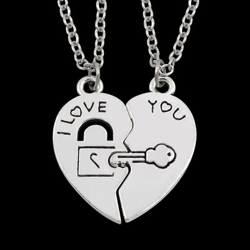 His and Hers Silver "I Love You" Lock and Key Heart