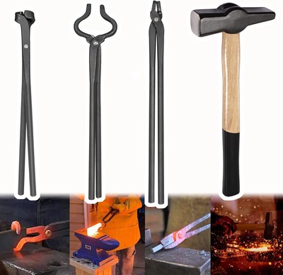 4Pcs Knife Making Tongs 2.2LB Blacksmith Hammer Tools Set Bladesmith Anvil Forge