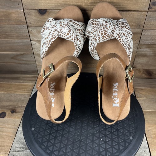 Kork-Ease Natalia Shoes Womens Size 10 White/Brown Slingback Sandals Crochet - Picture 5 of 10