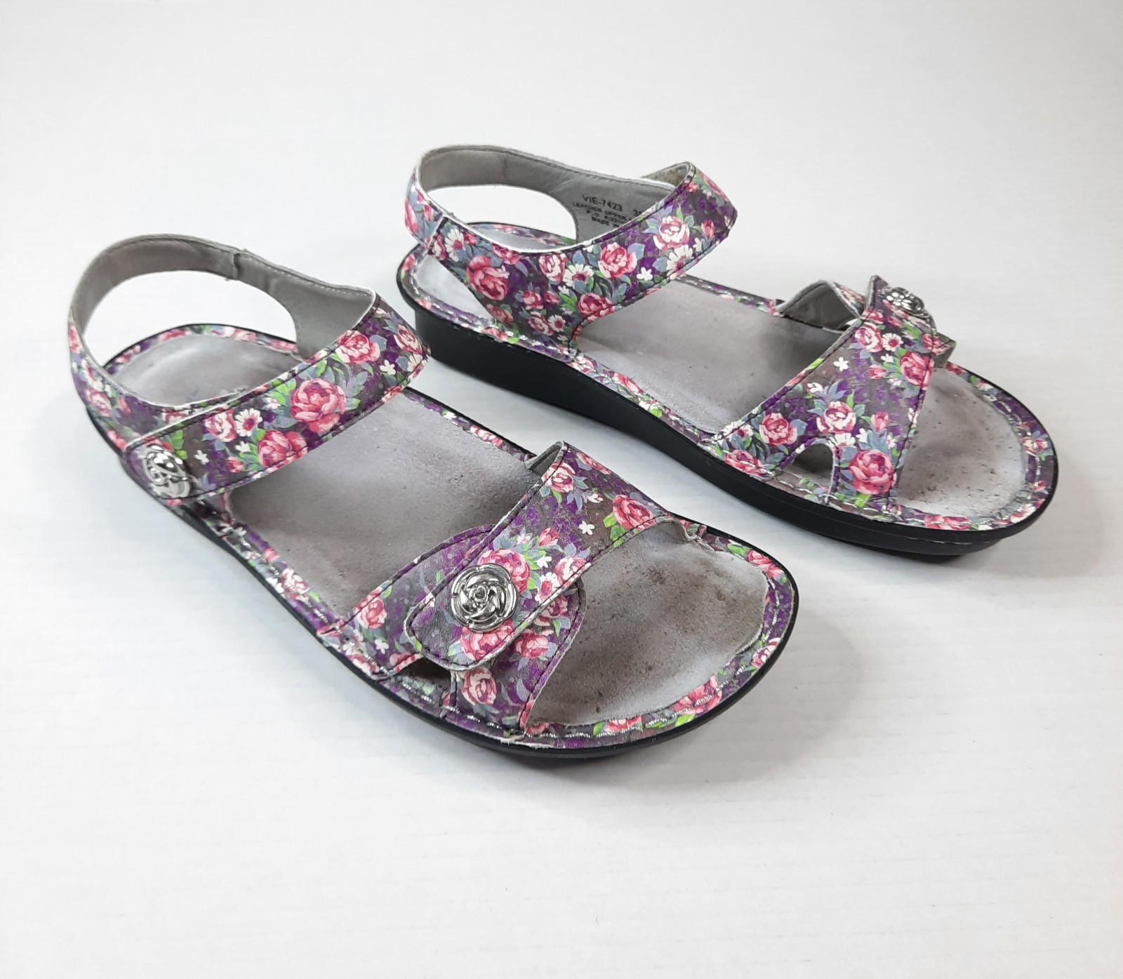 Alegria Vienna Sandals Size 38 Purple Floral Leather Wedge Comfort Cottagecore