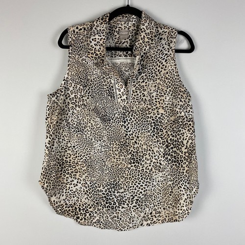 Chicos No Iron Shirt Linen Womens 1 US Medium Sleeveless Animal Print
