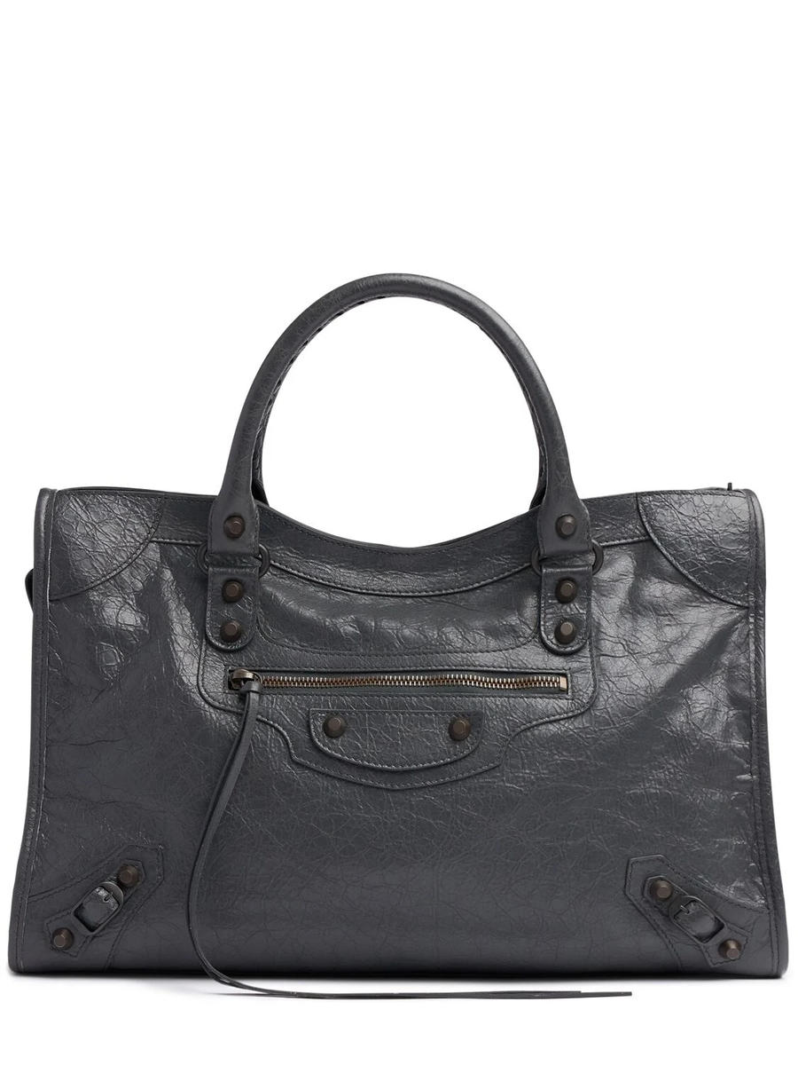 BALENCIAGA Le City Medium $2950 Volcanic Rock Arena Leather