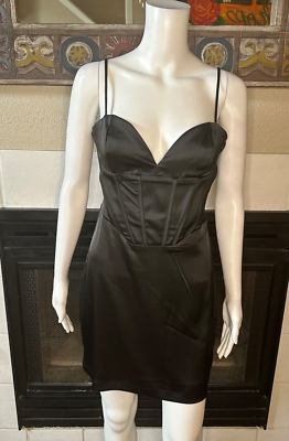 black corset satin slip mini dress Lace-Up Vixen Satin Dress – Bonded by Gigi main image 0