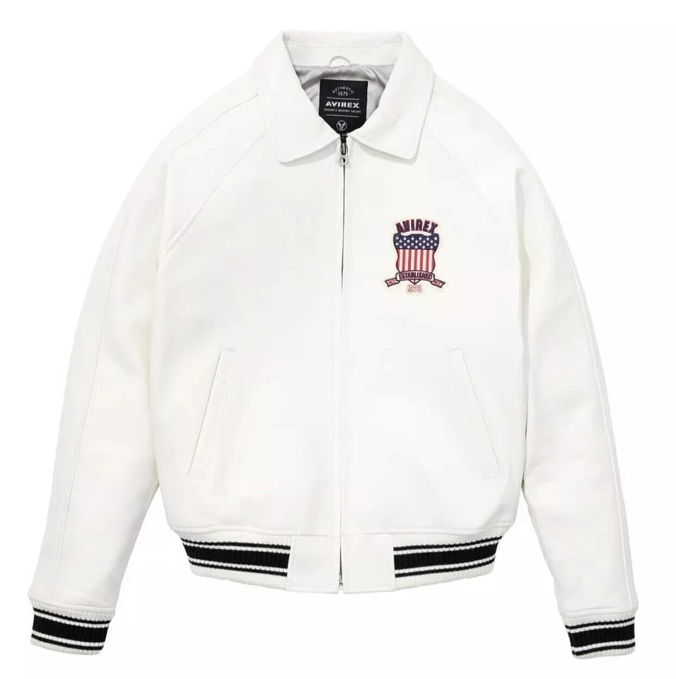 Men Avirex White Real Bomber American Flight Jacket Faux Leather Jacket for Men - Image 2 of 4