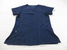 Four Stretch Womens Scrub Shirt Small Blue Short Sleeve Medical Polyester