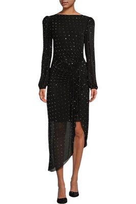 knee length dresses for ladies Mac Duggal Women's Beaded Mesh Fitted Midi Dress with Sheer Panels - Tan/Beige - Size 8 main image 0