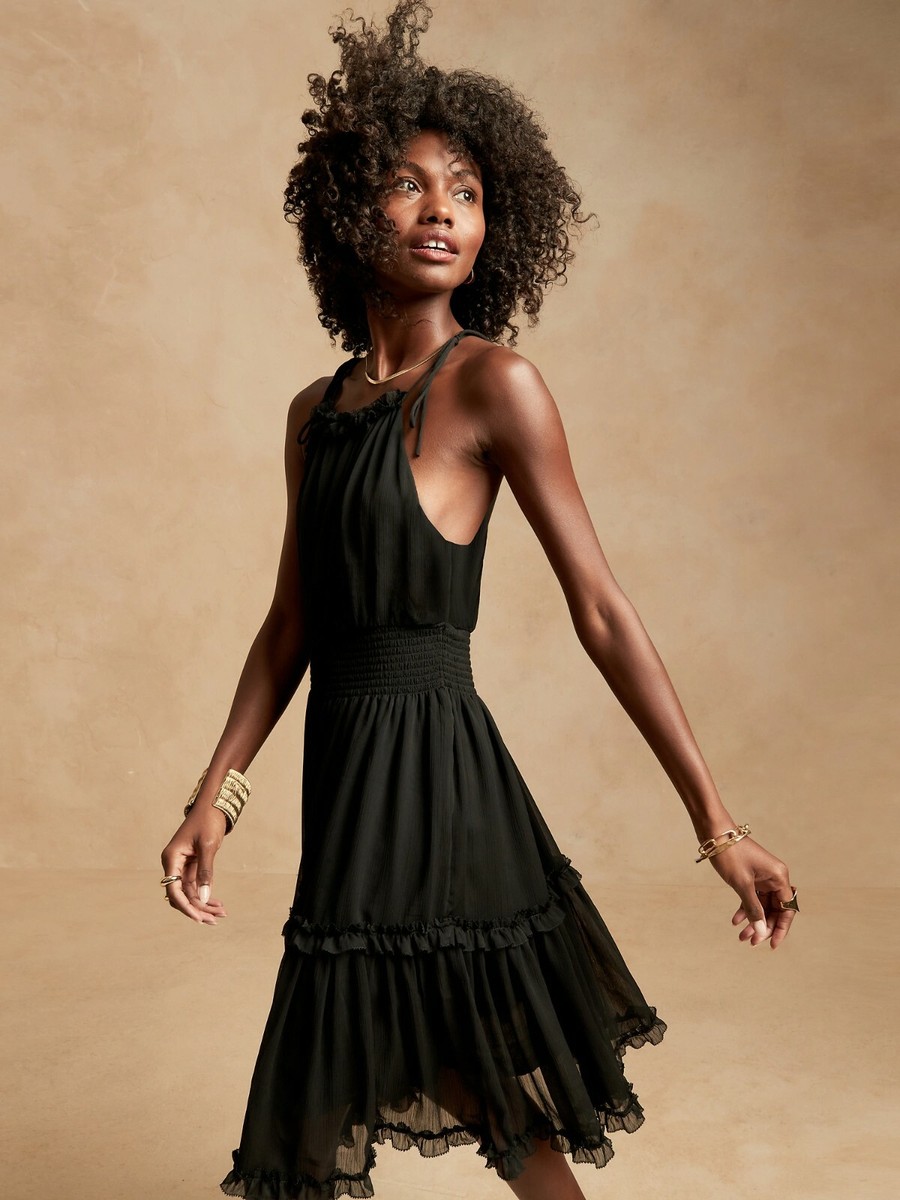 black halter dress accessories Leading Role Diamante Strap Halter Dress Black