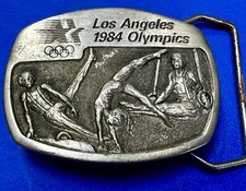 Gymninastics 1984 Los Angeles Olympics Commemorative Pewter Sanchez Belt Buckle