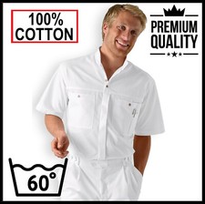 Mens White Cotton Work Shirt Short Sleeves Dental Healthcare Medical Size 3XL