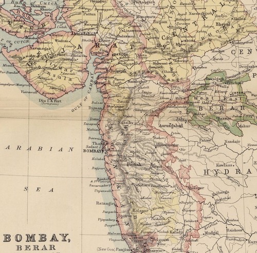 1888 ANTIQUE MAP OF BRITISH INDIA / BOMBAY MUMBAI BERAR GUJARAT MAHARASHTRA - Picture 2 of 3