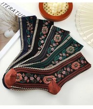 5 Pairs Women Cotton Socks Floral Colorful Novelty Casual Sock Rich Size 5-9