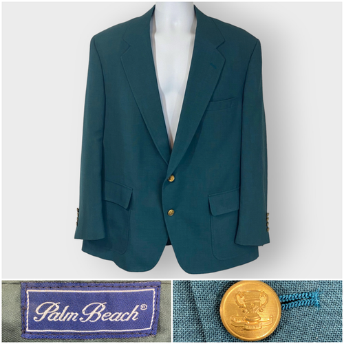 VTG Palm Beach Mens Blazer | 48 | Green | Gold Buttons | Vented | Made in USA