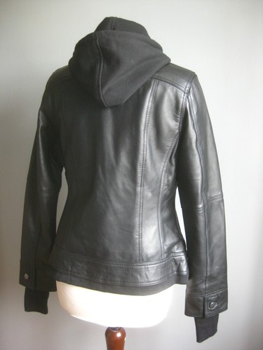 GIACCA VERA PELLE CAPPUCCIO 12 10 NUOVA CON ETICHETTE BETTY con cappuccio trucker biker soft comfort - Foto 13 di 24