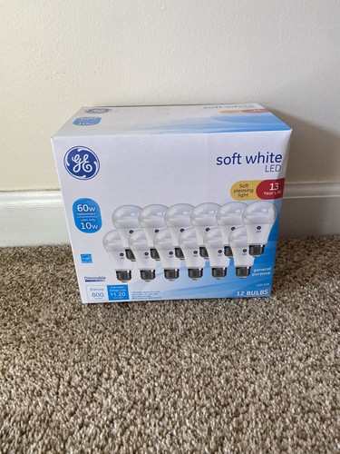 GE LED A19 Light Bulb E26 Medium Base Soft White 10W (60W Equiv), 12-Pack - 第 1/2 張圖片