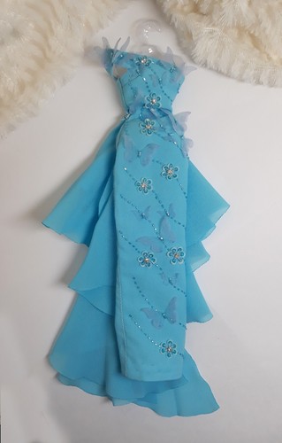 Evening Gown Dress Outfit Fits Silkstone Barbie FR Doll Handmade Butterfly Blue - Picture 8 of 8
