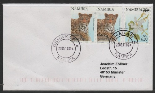 Namibia Brief Oshakati 4 09.11.2005 Leopard Nashornvogel Kamele Fußzuschlag