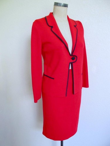 Vintage 60s 70s Wool Knit Skirt Suit XS 2 Red Gray Pencil Skirt Mod Butte Knit? - Picture 7 of 15