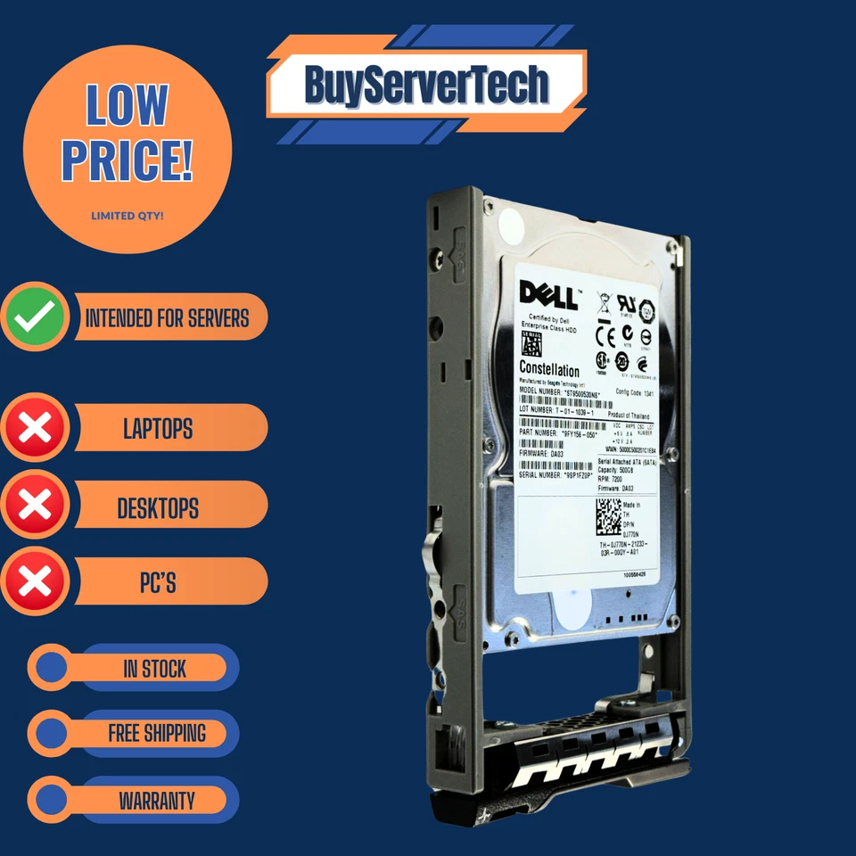 Dell J770N 500GB 7200RPM SATA 3Gbps 2.5" HDD | w/ Caddy | 0Hours 0J770N - Image 3 of 4