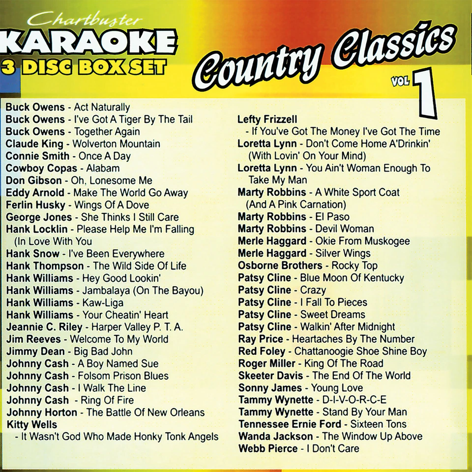 KARAOKE CD+G CHARTBUSTER  CLASSIC COUNTRY 5006 NEW SEALED CASE 3 CDS w/song list - Image 2 of 2