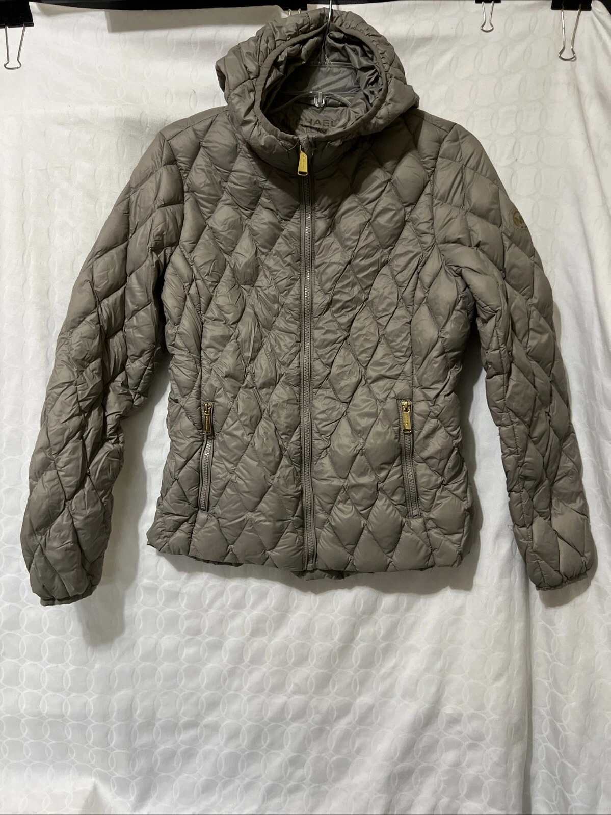 Michael Kors piumino imbottito trapuntato imbottito giacca con cappuccio taglia small tortora