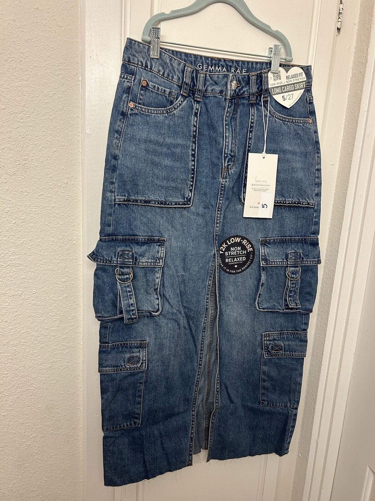 NWT Denim Skirt Cargo Maxi Skirt Low Rise Jean Y2K Gemma Rae Midi Size 5 / 27-image
