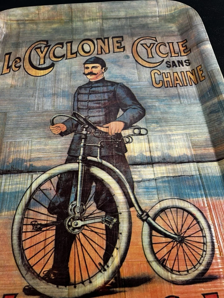 TRAY: Bicycle Le Cyclone Sans Chaine Woven Bamboo Poster Art. VGC - Image 3 of 4