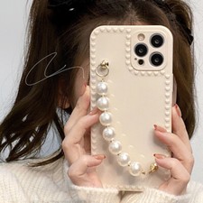 Custodia protettiva per iPhone 13 12 11 cellulare braccialetto perle custodia telefono nuova