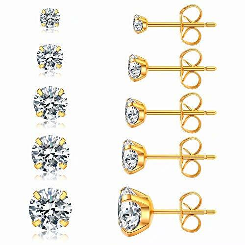 5 Pairs Stud Earrings Set, Hypoallergenic Cubic Zirconia 316L Earrings 3-8mm, - Bild 9 von 29