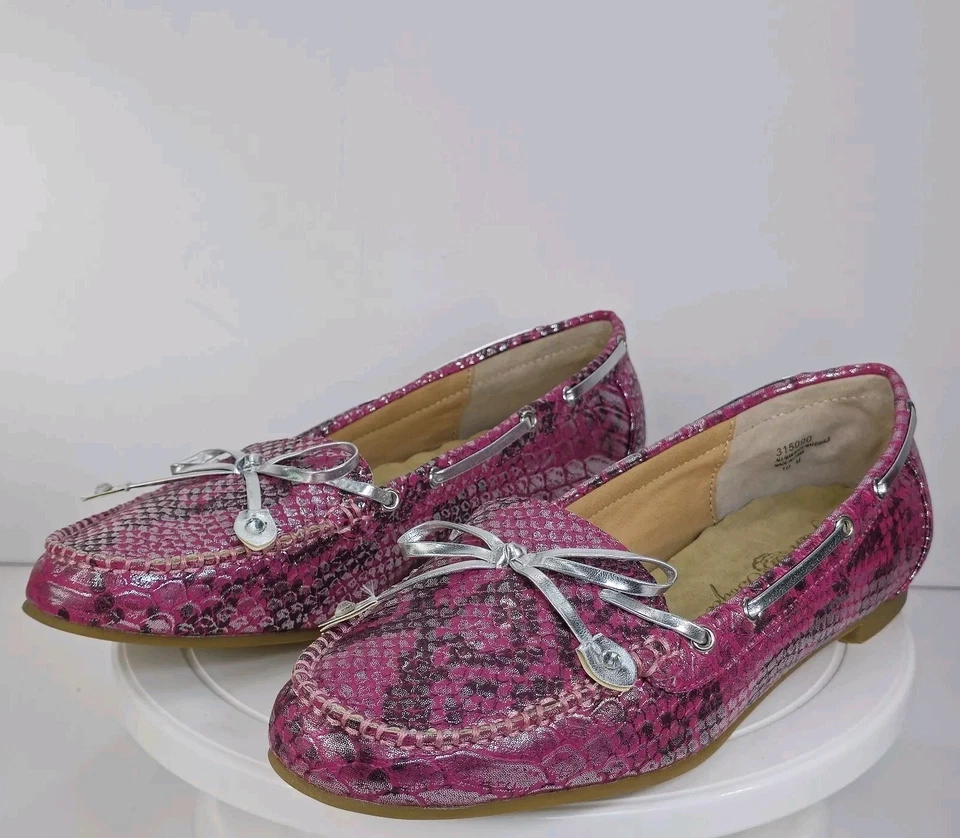 JOAN BOYCE FEMININO 10M ROSA ESTAMPA DE PELE DE COBRA STRASS ACENTUADO SAPATOS MOCASSIM ARCO  - Imagem 2 de 4