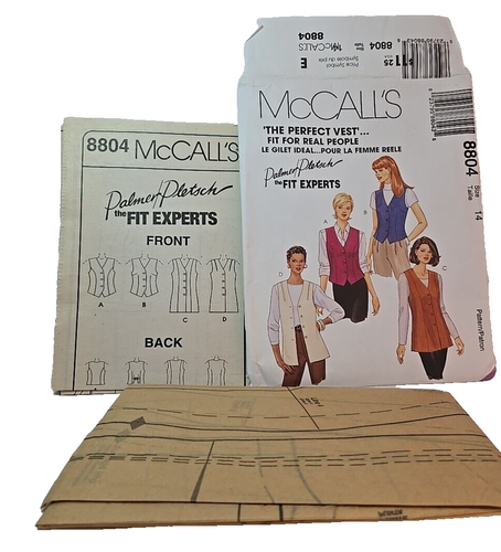 McCall's 8804 Misses Perfect Fit Lined Vest Sewing Pattern 2 length sz 14 UNCUT - Picture 3 of 3