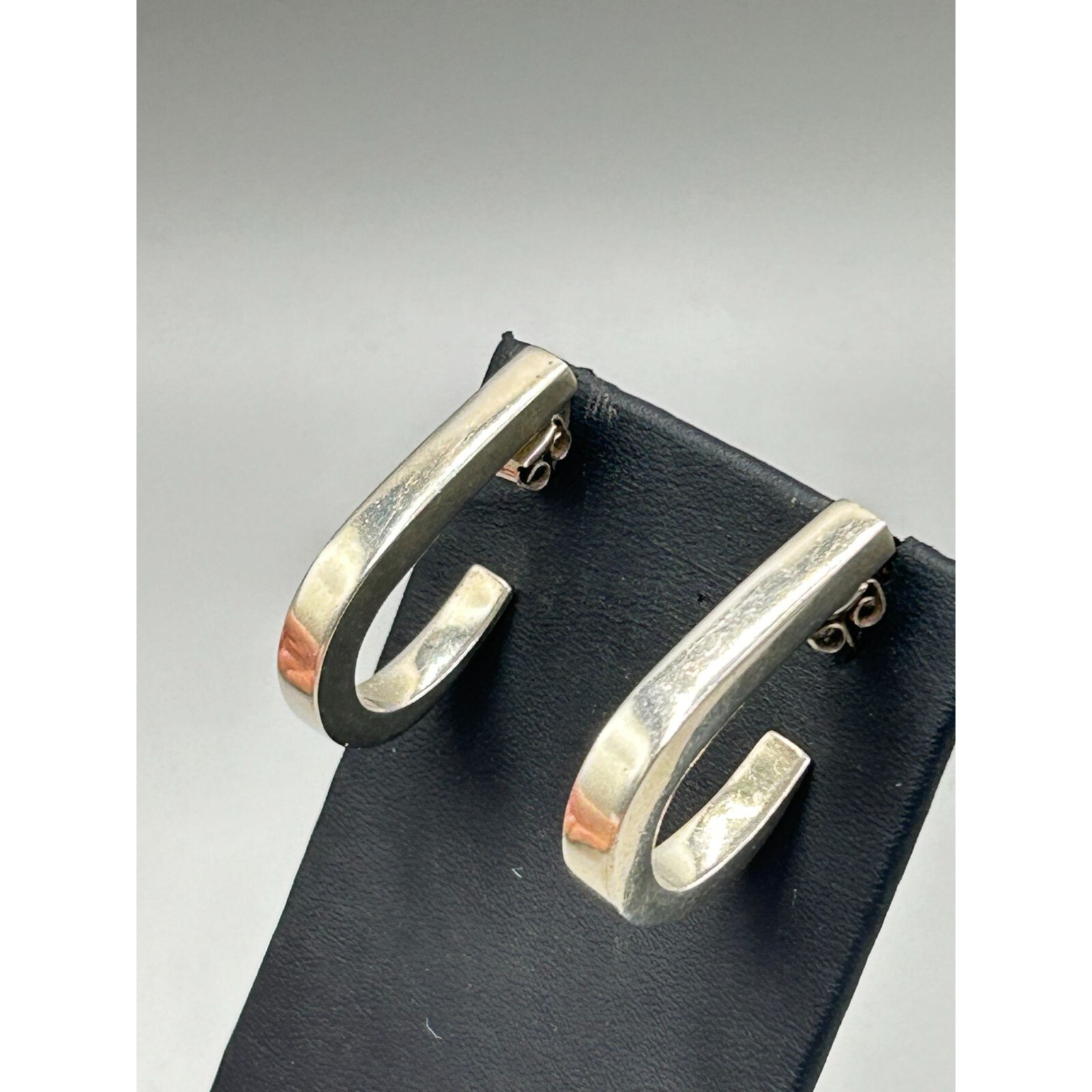 Solid Sterling Silver 925 Hook Shaped Earrings Op… - image 2