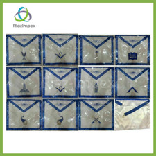 BLUE LODGE OFFICER APRONS SET, MASONIC BLUE LODGE APRONS, BLUE HOUSE