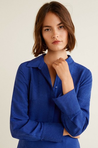 MANGO SUIT Snake Print Shirt Dress XS Blue Pleated A Line Midi Flowy Long Sleeve - Picture 3 of 7