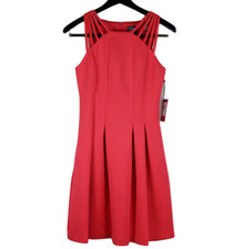 Vince Camuto Coral Pink Fit & Flare Scuba Knit Strappy Dress Womens Size 4 NWT