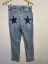 Revice Women Blue Jeans Star Back Size 28 USA Made Hi Rise Distressed