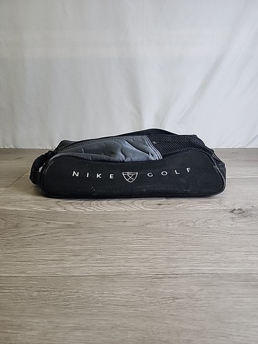 Vintage Nike Golf schwarz Schuhbeutel Mesh Swoosh Beuteltasche mit Reißverschluss/Griff 15"x8"x4,5" TW