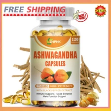 MENXI Ashwagandha Capsules - Stress Relief & Energy Boost KSM - 120 Organic