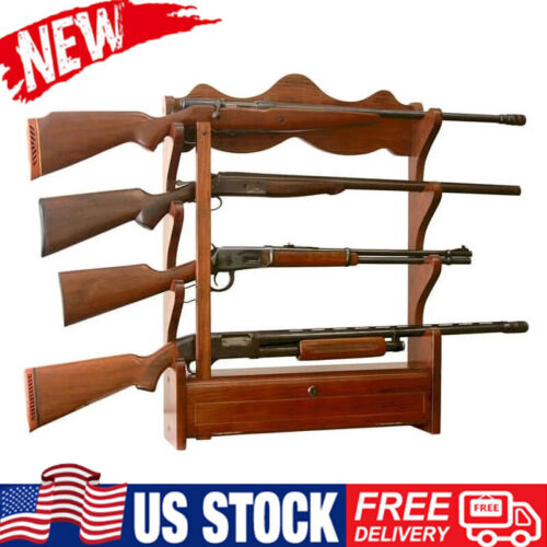 Classics 4 Gun Wall Mount Rifles Rack with locking compartment Drawer Displays