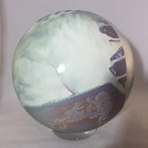 Tony Evans Studio Raku Pottery Sphere Planet Globe w/ Lucite Base Signed - Picture 9 of 10