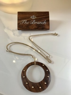WOOD PENDANT WITH GOLD STUDS Branch Jewellery