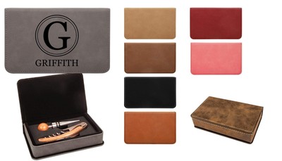 Leatherette 2-Piece Wine Tool Set - Circle Monogram