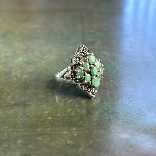 STERLING SILVER 925 Raw Emerald Green Gemstone (UK L) Cocktail Ring Statement