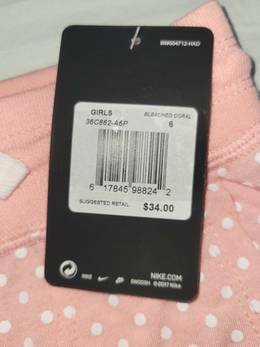 Nike Little Girls Capri Sweatpants Vintage Polka Dots Size 6 Bleached Coral $34 - Picture 8 of 8