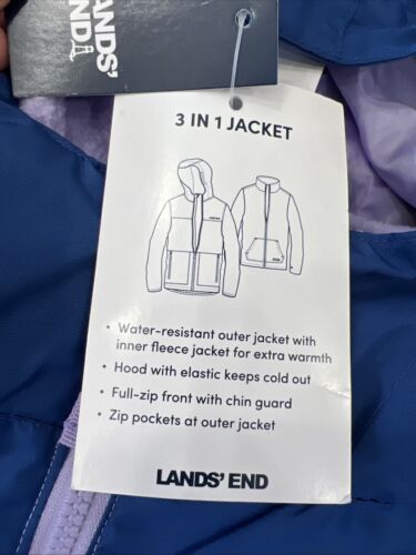 Lands End Girls 3 in 1 Jacket Hooded Water Resistant Purple Lavender Sz L 12-14 - Picture 4 of 5