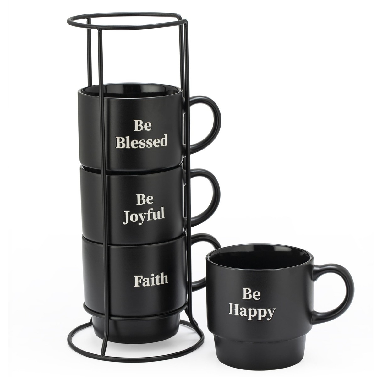 Stackable Coffee Mug Tower Set with Metal Wire Rack - 15 Ounce Coffee Mugs  fo... | eBay