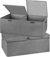 2 Pack Storage Boxes with Lids and Handles Collapsible Linen Storage Bins