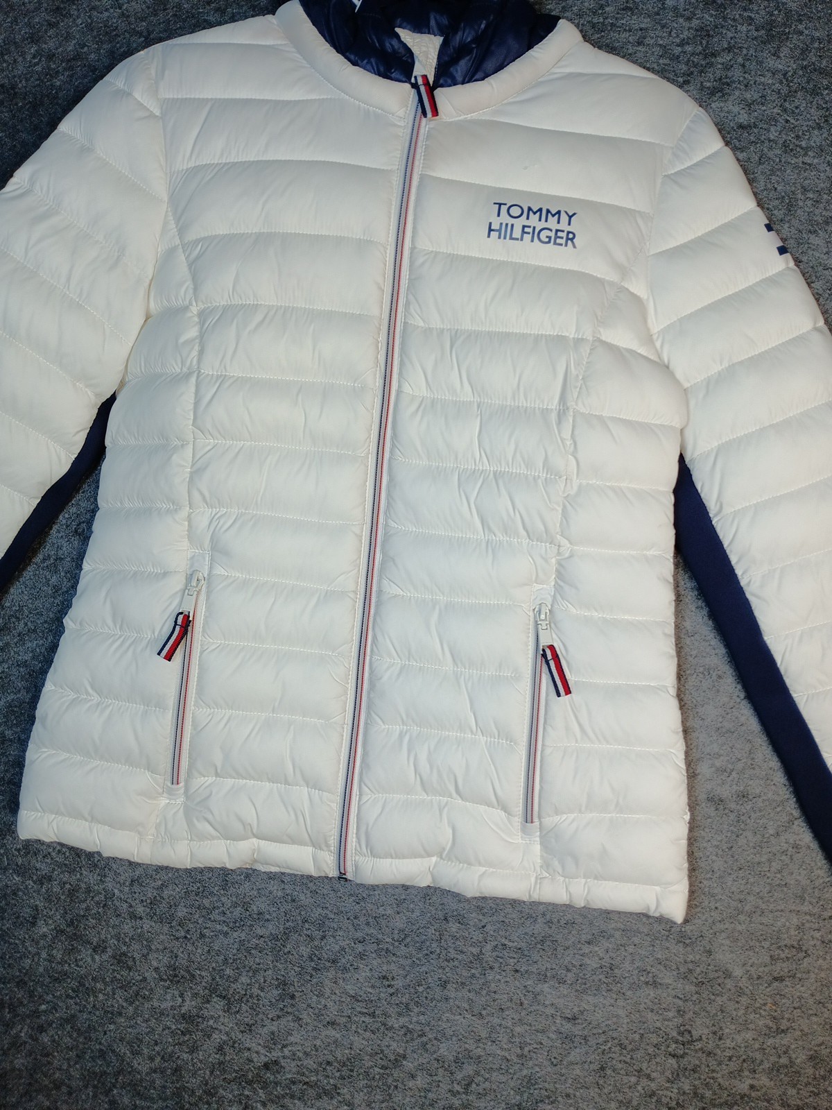 Tommy Hilfiger Women's Packable Hooded Puffer Jacket Blue White Size Sz Small