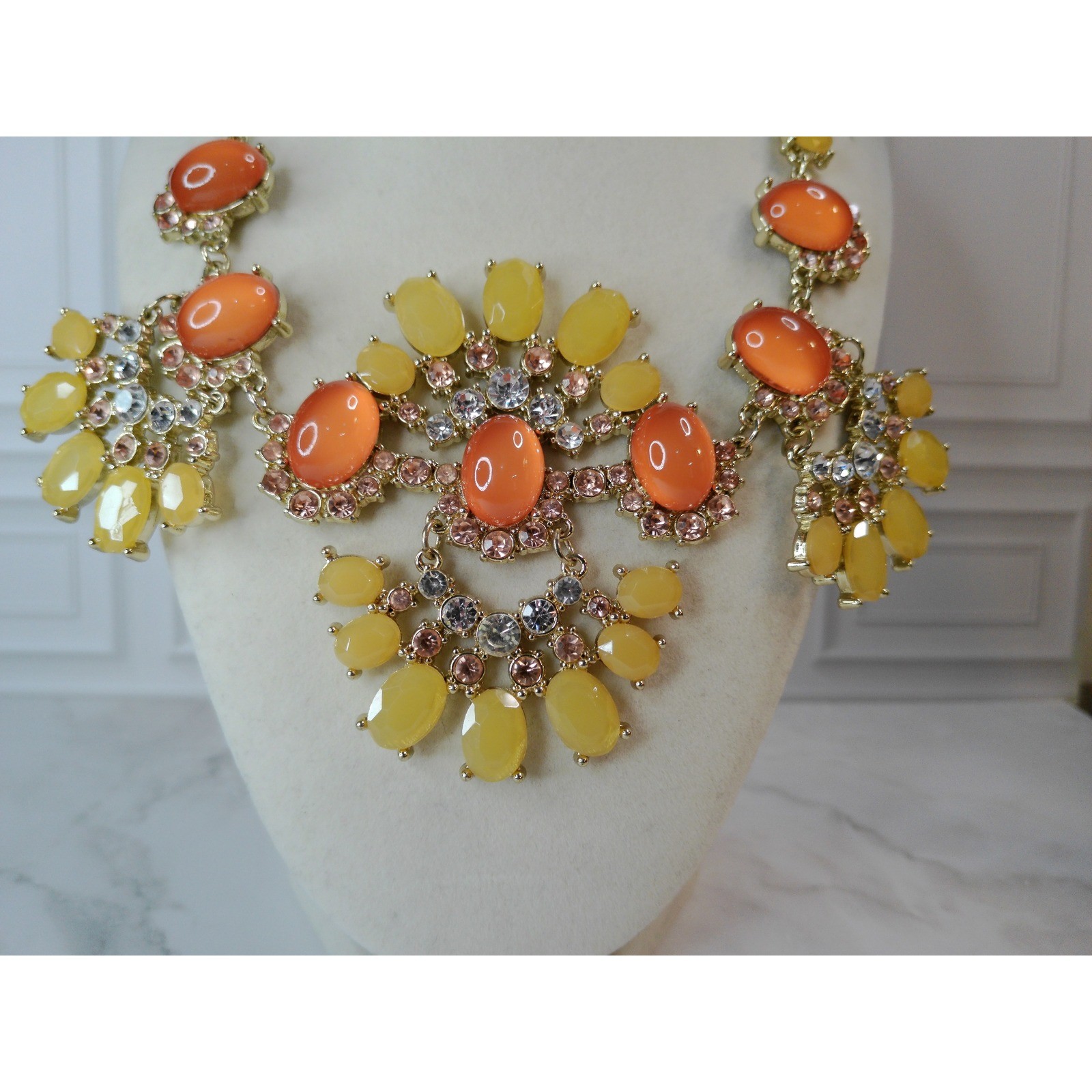 Talbot's Statement Bib Necklace Orange Yellow Gem… - image 4