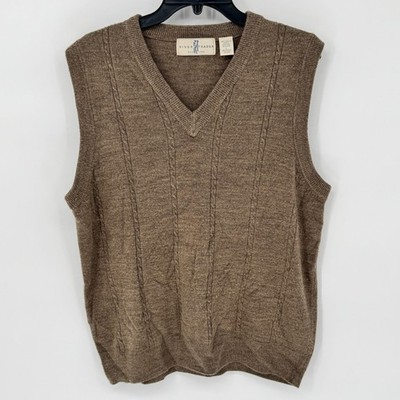 Vintage River Trader Men's V-Neck Cable Knit Sweater Vest Brown Size Large